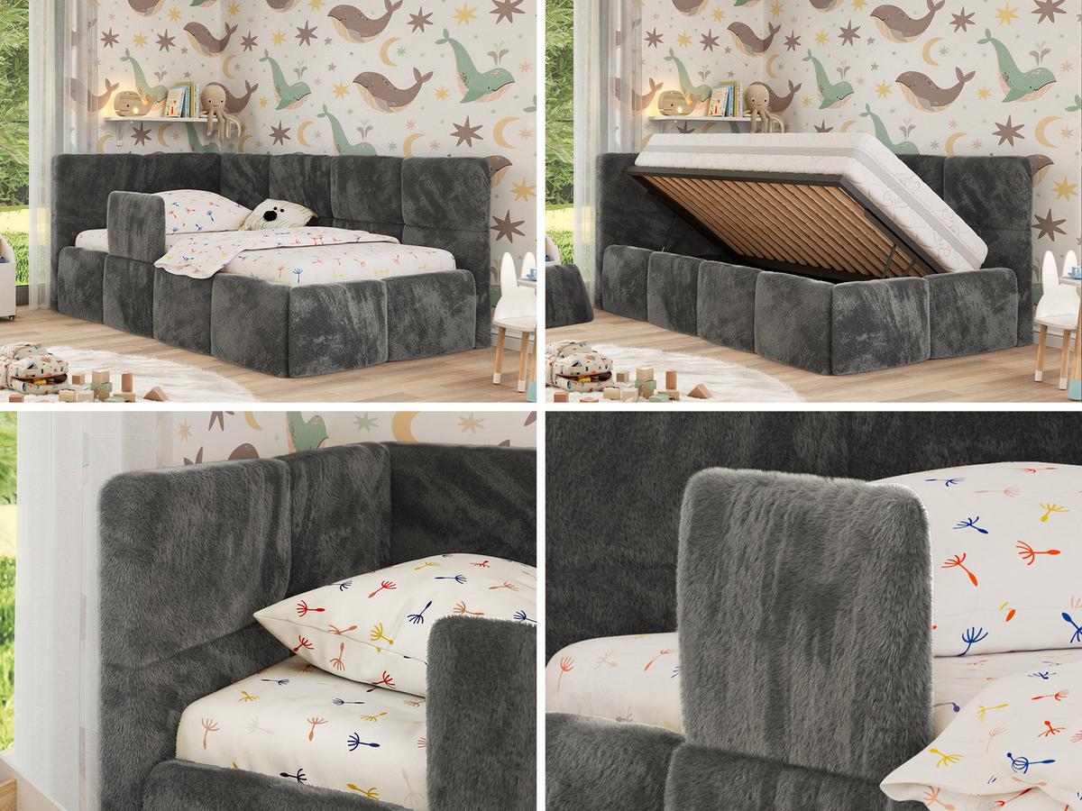 POLSTERBETT ARVO ALTA 90/200 - Dunkelgrau Plüsch - Multitaschenfederkernmatratze - Links - Dunkelgrau, Textil (90/200cm) - MKS