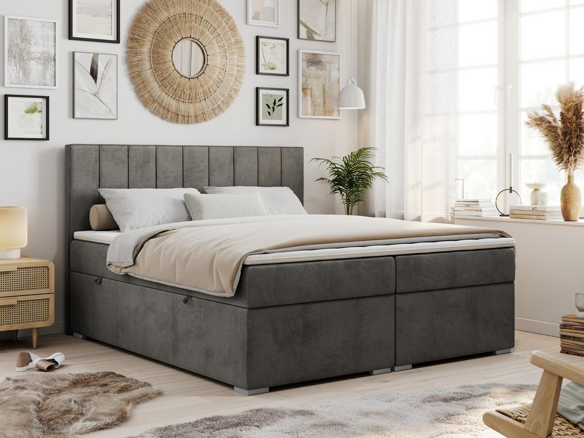 BOXBETT ALLY 160/200 Dunkelgrau Velvet - H3 - Dunkelgrau, Holz/Textil (160/200cm) - MKS