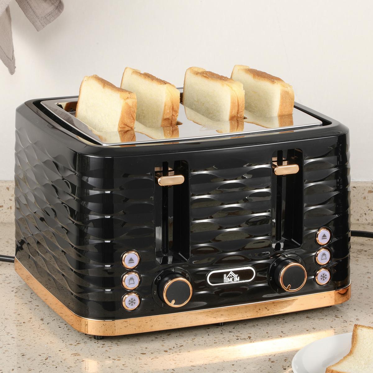 TOASTER mit Krümelschublade Stahl Schwarz - Schwarz, Metall (27.5/18.9/29.2cm) - HOMCOM