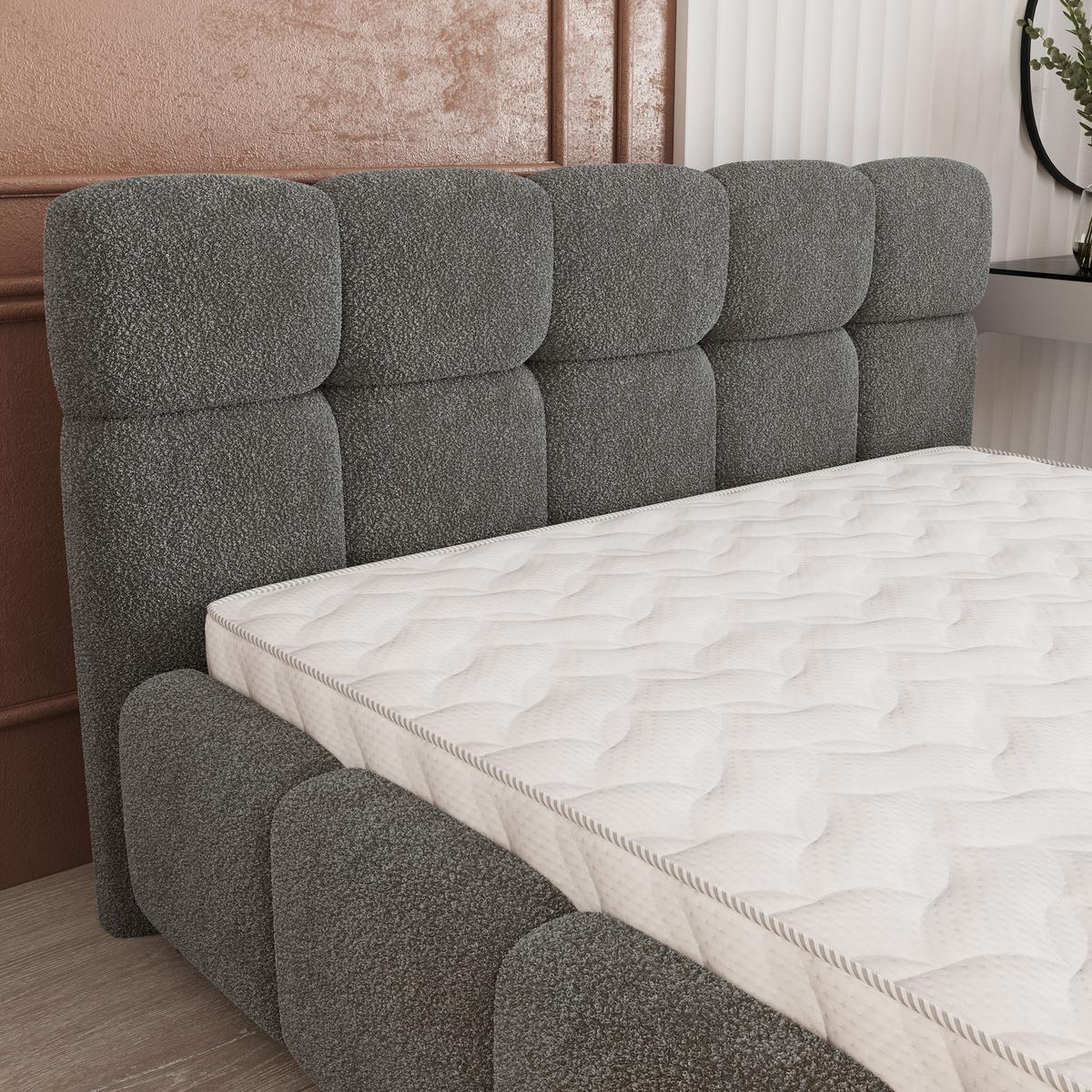 POLSTERBETT FARU Q 200x200 cm mit Bettkästen - Grau - Grau, Holz (200/200cm) - MASSENO