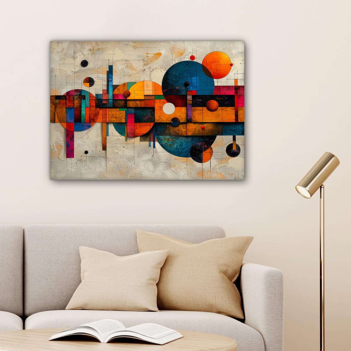 LEINWANDBILD Vintage - Moderne Kunst - Orange - Geometrische Formen Wandbilder 80x60 cm - Multicolor, Textil (80/60cm) - MuchoWow