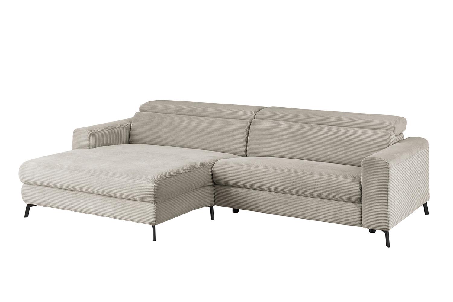 ECKSOFA LAISKA Steingrau Cord - Schwarz/Grau, Textil/Metall (282/177cm) - KAWOLA
