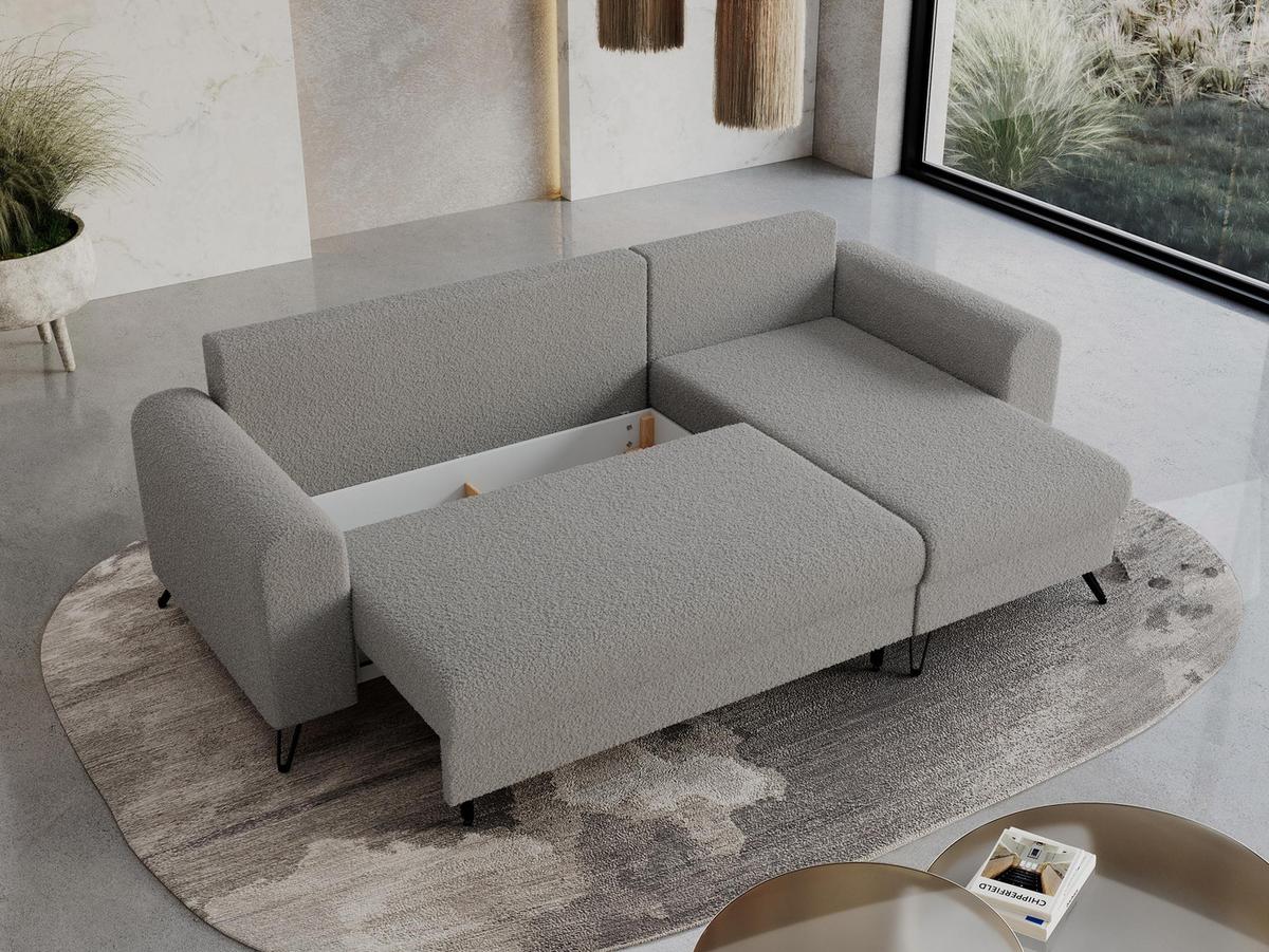 ECKSOFA Hugo Boucle Hellgrau - Hellgrau/Schwarz, Textil/Metall (242/140cm) - MKS