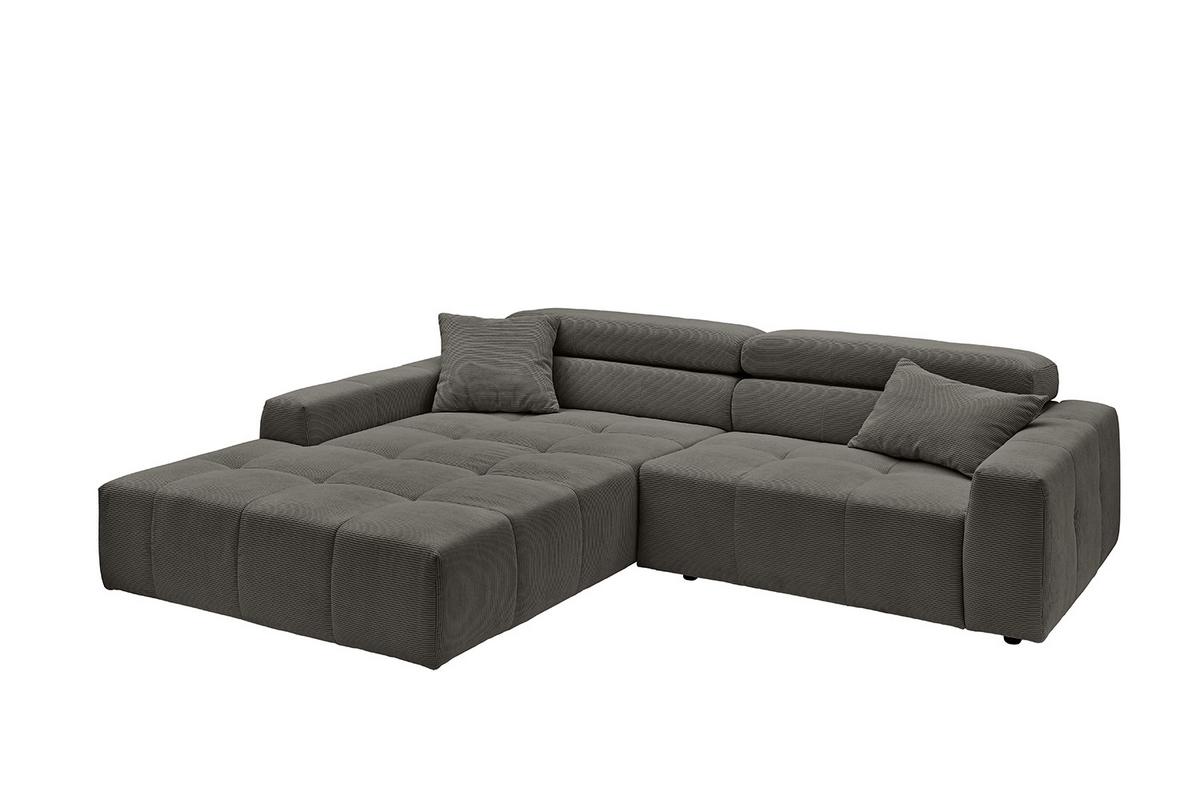 ECKSOFA MIT MOTORISCHEM SITZVORZUG RENO Anthrazit Cord Relaxfunktion - Anthrazit/Schwarz, Kunststoff/Textil (258/217cm) - KAWOLA
