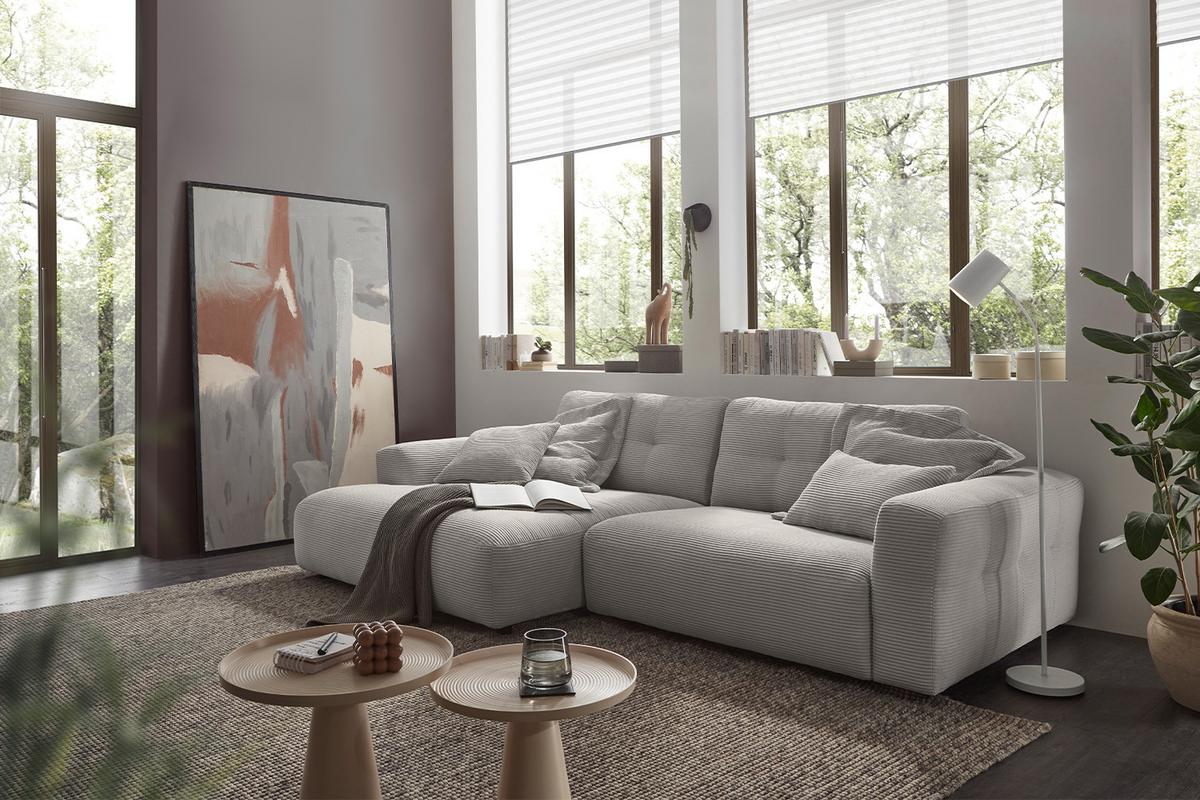 ECKSOFA MIKA Hellgrau Cord - Hellgrau/Schwarz, Kunststoff/Textil (276/167cm) - KAWOLA