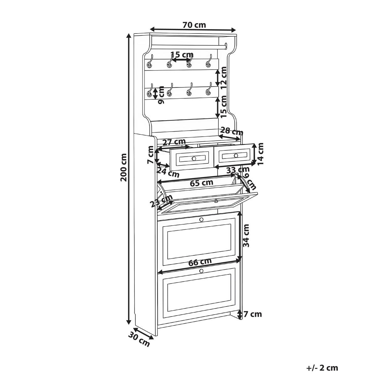 SCHUHSCHRANK Weiß Dalhousie - Weiß, Holzwerkstoff (70/200/30cm) - Beliani