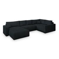 WOHNLANDSCHAFT VELAMI R-S Schwarz Kordstoff mit Schlaffunktion - Schwarz, Holz (365/83/194cm) - MASSENO