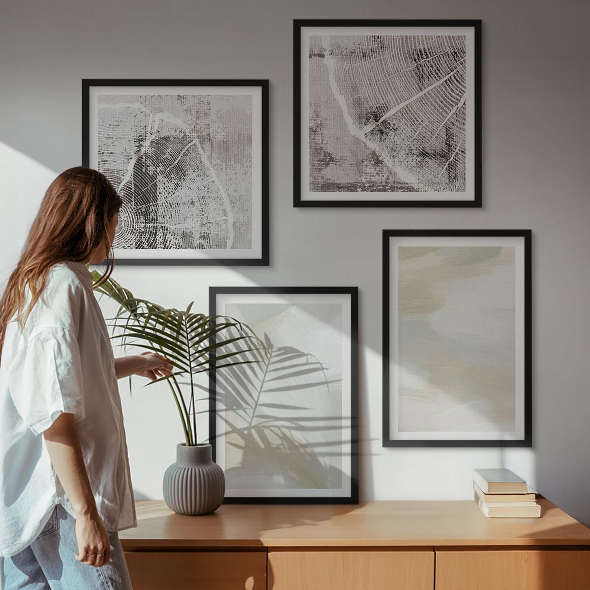 BILDER SET 4er Set - 50x50 cm & 40x60 cm Schwarzer Rahmen - Minimalismus der Farbstruktur - Schwarz, Kunststoff (50/50cm) - TULUP