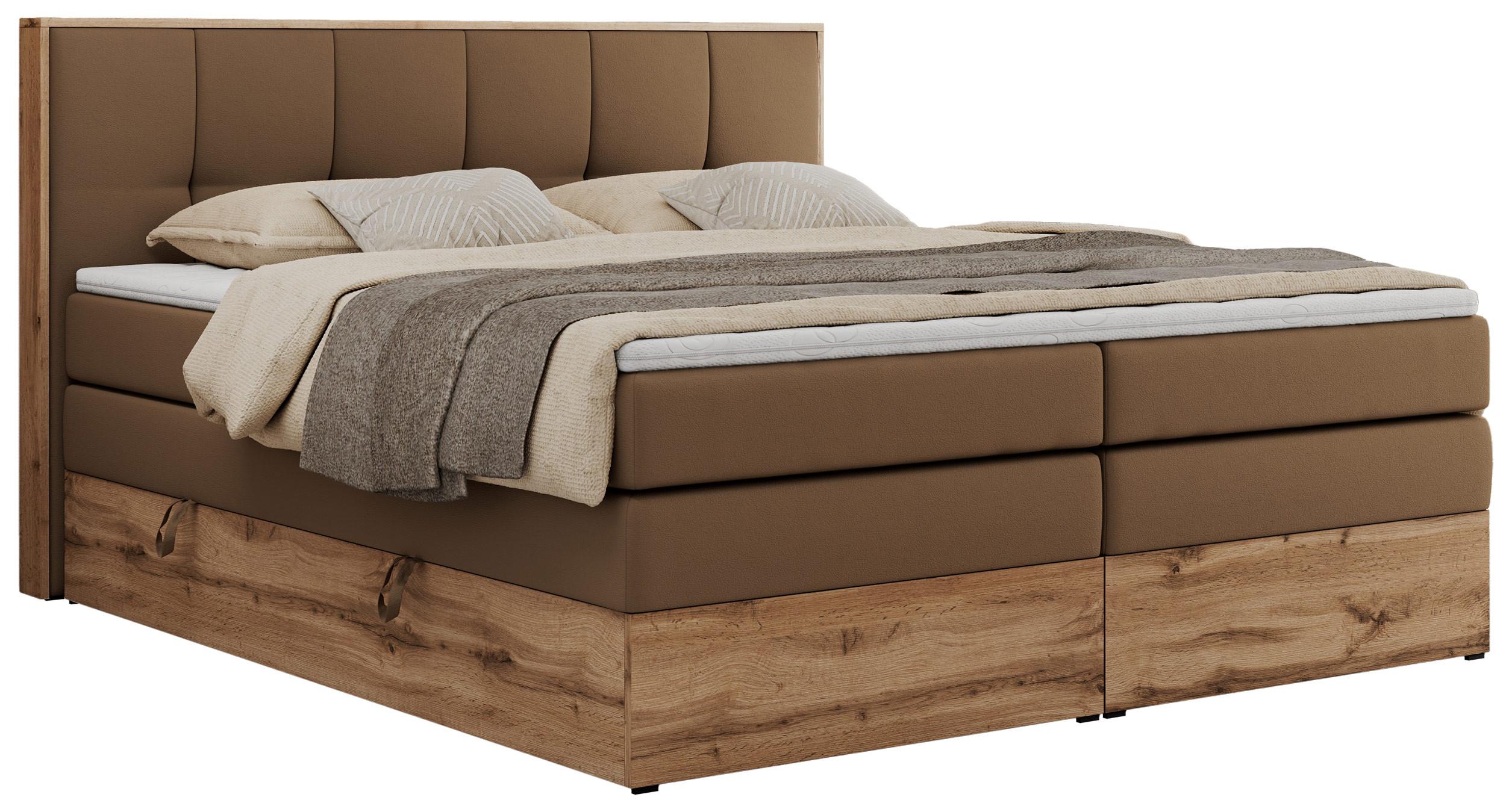 BOXSPRINGBETT ALBERO 1 KING 200/200 Braun Kunstleder - H4 - Braun, Holz/Textil (200/200cm) - MKS