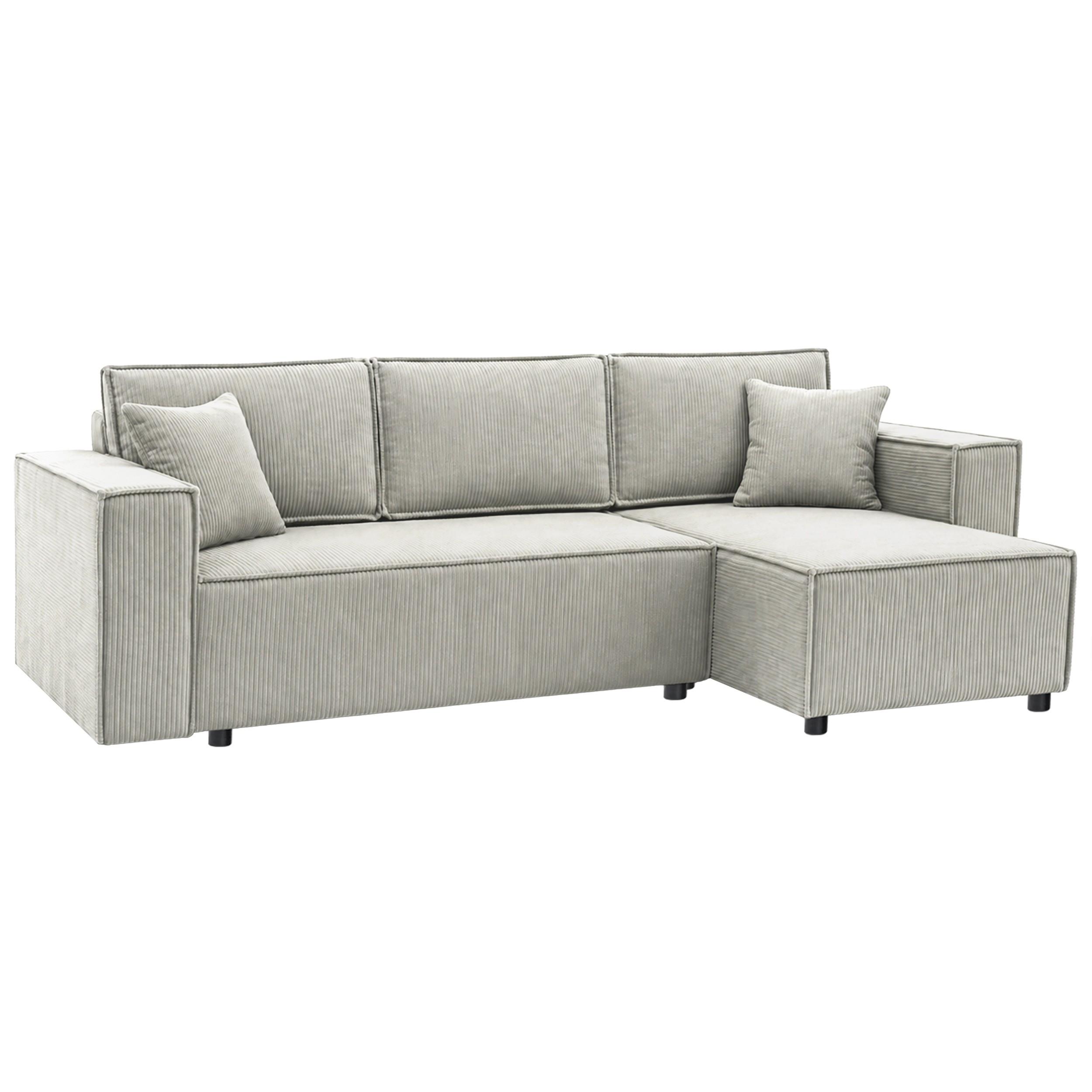 ECKSCHLAFSOFA Neapol mit Bettkasten, 255 cm, Cord-Stoff, Beige - Beige/Schwarz, Textil (256/148cm) - Beautysofa