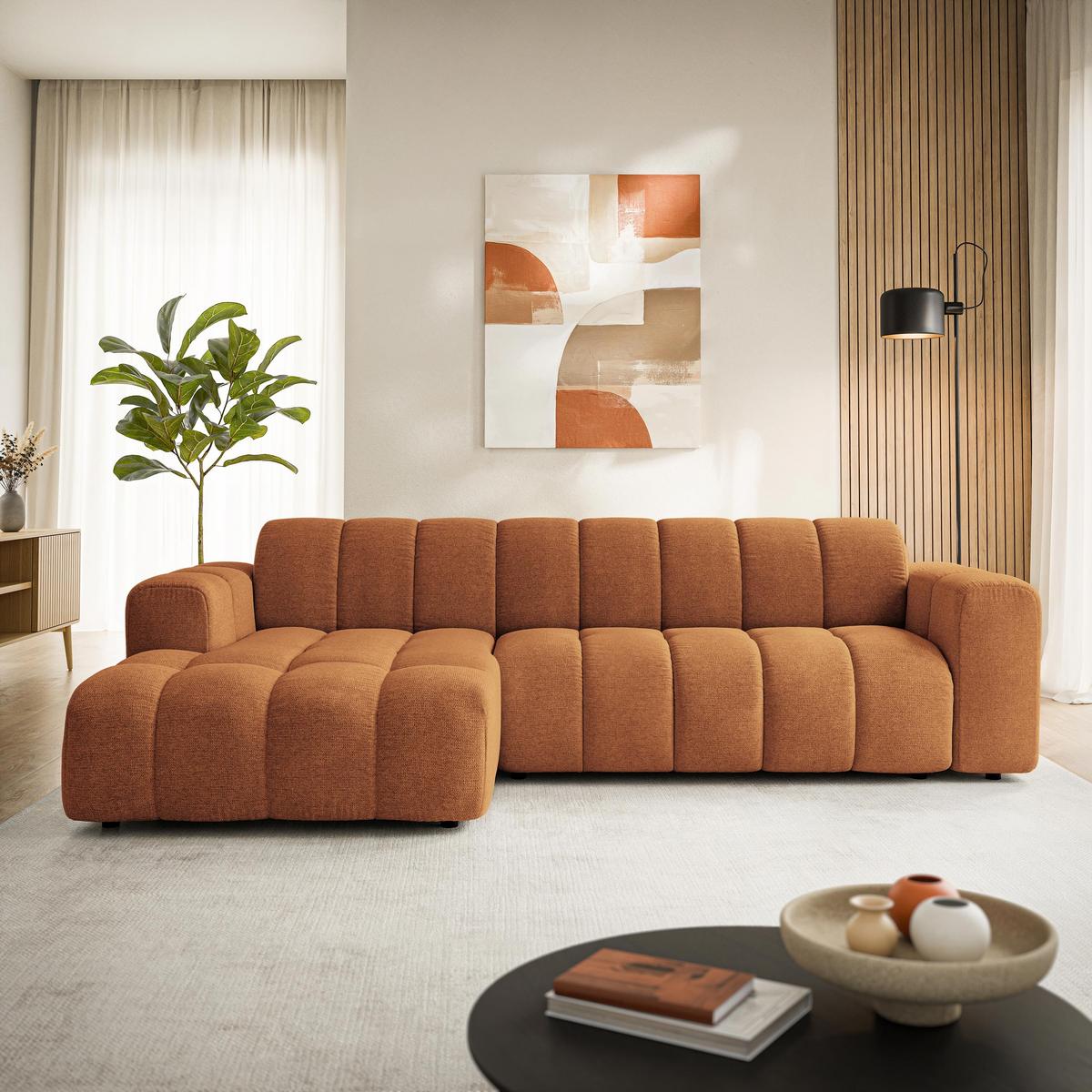 ECKSOFA SETIA Orange Strukturstoff mit Schlaffunktion - Orange, Holz (304/165cm) - MASSENO