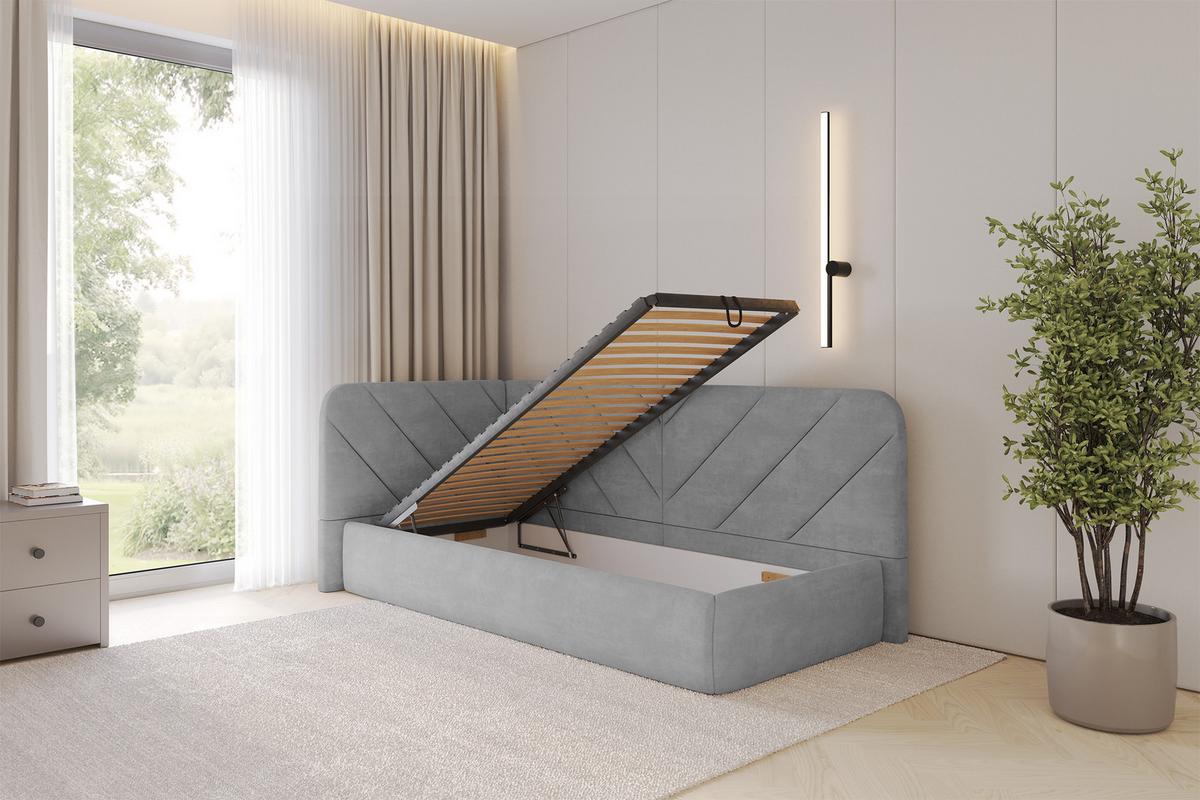 EINZELLBETT Jugendbett mit Bettkasten und Matratze H3/H4, Rechts - FIKY 90x200 Grau - Silberfarben, Holzwerkstoff/Textil (90/200cm) - ALTDECOR