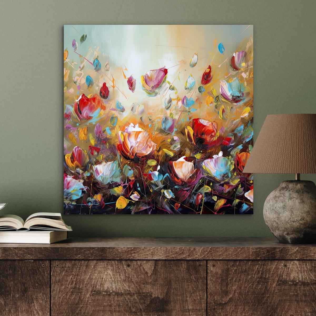 METALLBILD Blumen - Kunst - Natur - Ölgemälde 50x50 cm - Multicolor, Metall (50/50cm) - MuchoWow
