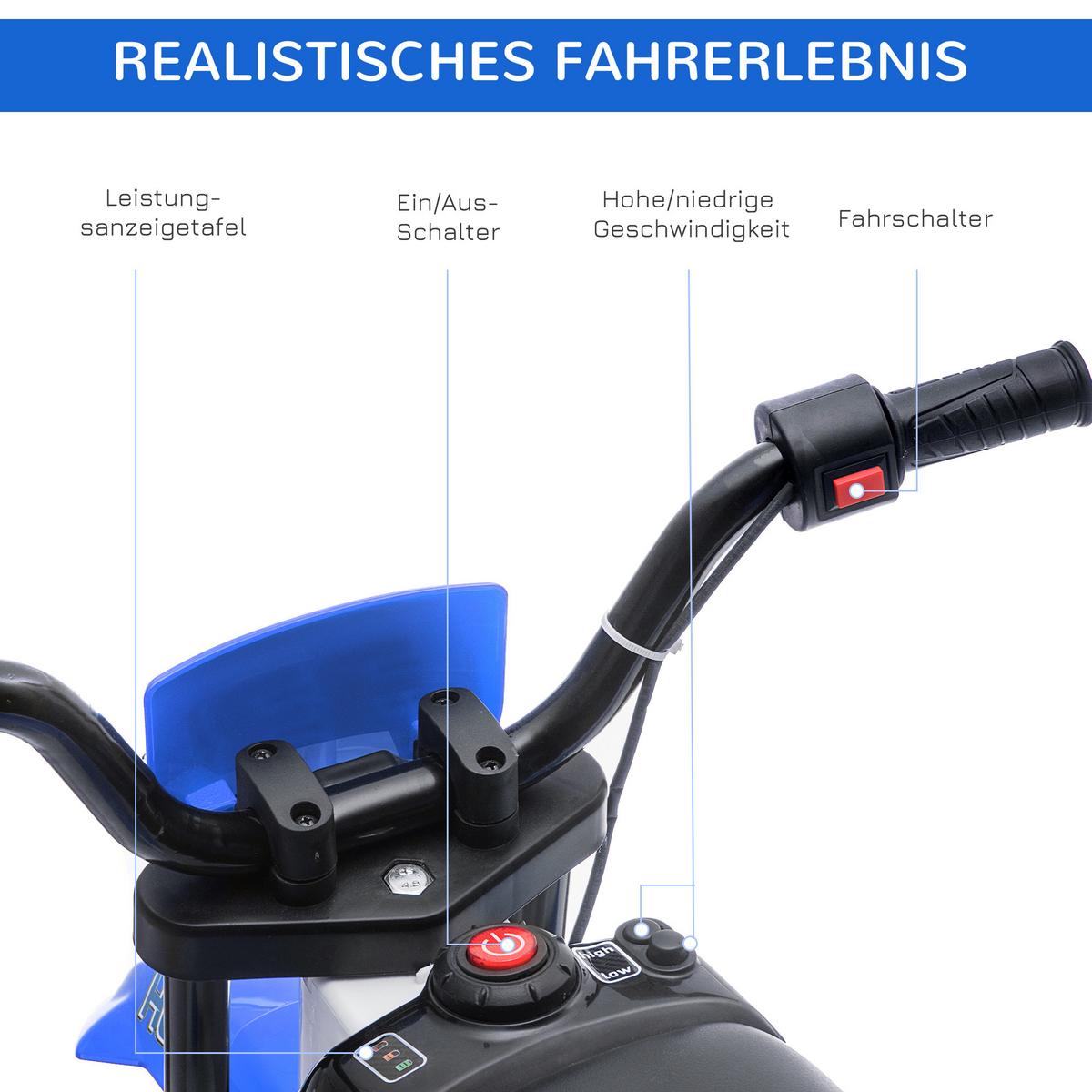 ELEKTROMOTORRAD Kindermotorrad Kinderfahrzeug Elektrofahrzeug Blau+Weiß - Blau, Kunststoff (106.5/51.5/68cm) - HOMCOM