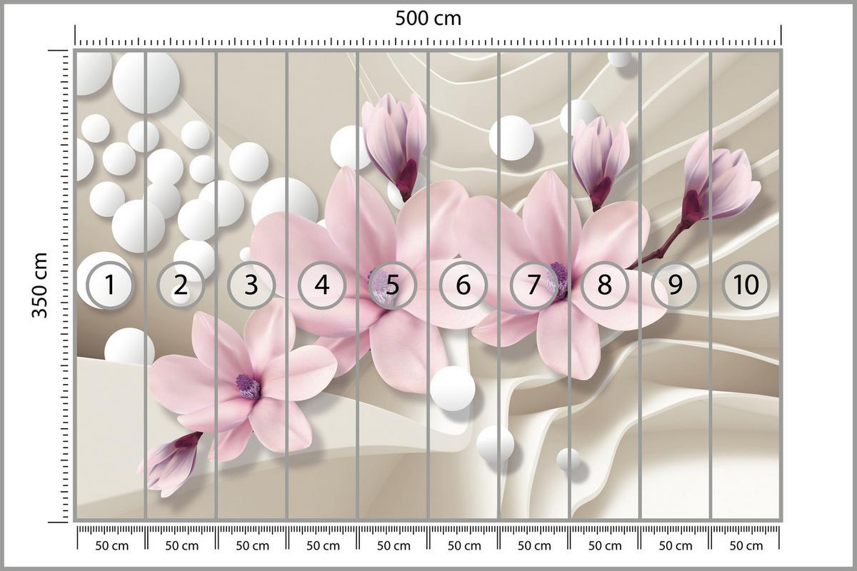 FOTOTAPETE für Wohnzimmer BLUMEN Magnolien ROSA Welliges Raumhintergrund 500x350 - Beige/Rosa, Papier (500/350cm) - Muralo