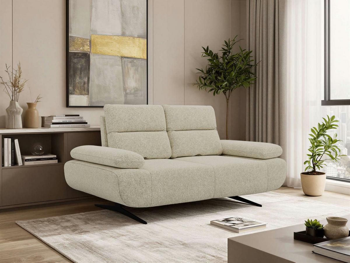 2-SITZER SOFA SORAE - Creme Stukture - Creme/Schwarz, Textil/Metall (182/94/107cm) - MKS