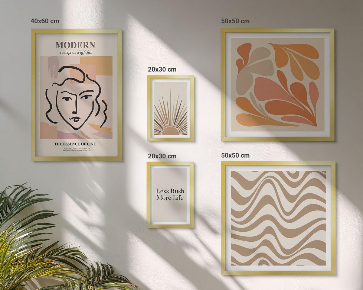 BILDER SET 5er Set - 50x50 cm & 20x30 cm & 40x60 cm Goldrahmen - Sonnen-Boho-Pastelltönen - Goldfarben, Kunststoff (40/60cm) - TULUP