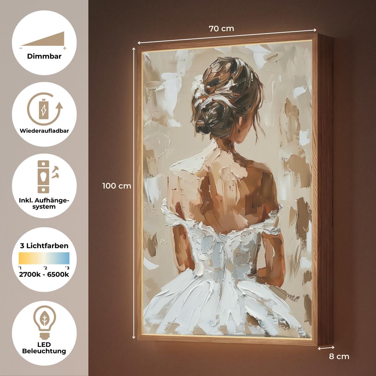 WANDLEUCHTE MIT AKKU Frau - Farbe - Abstrakt - Beige - Modern 70x100 cm - Hellbraun, Holzwerkstoff (70/100/8cm) - OnlyWow