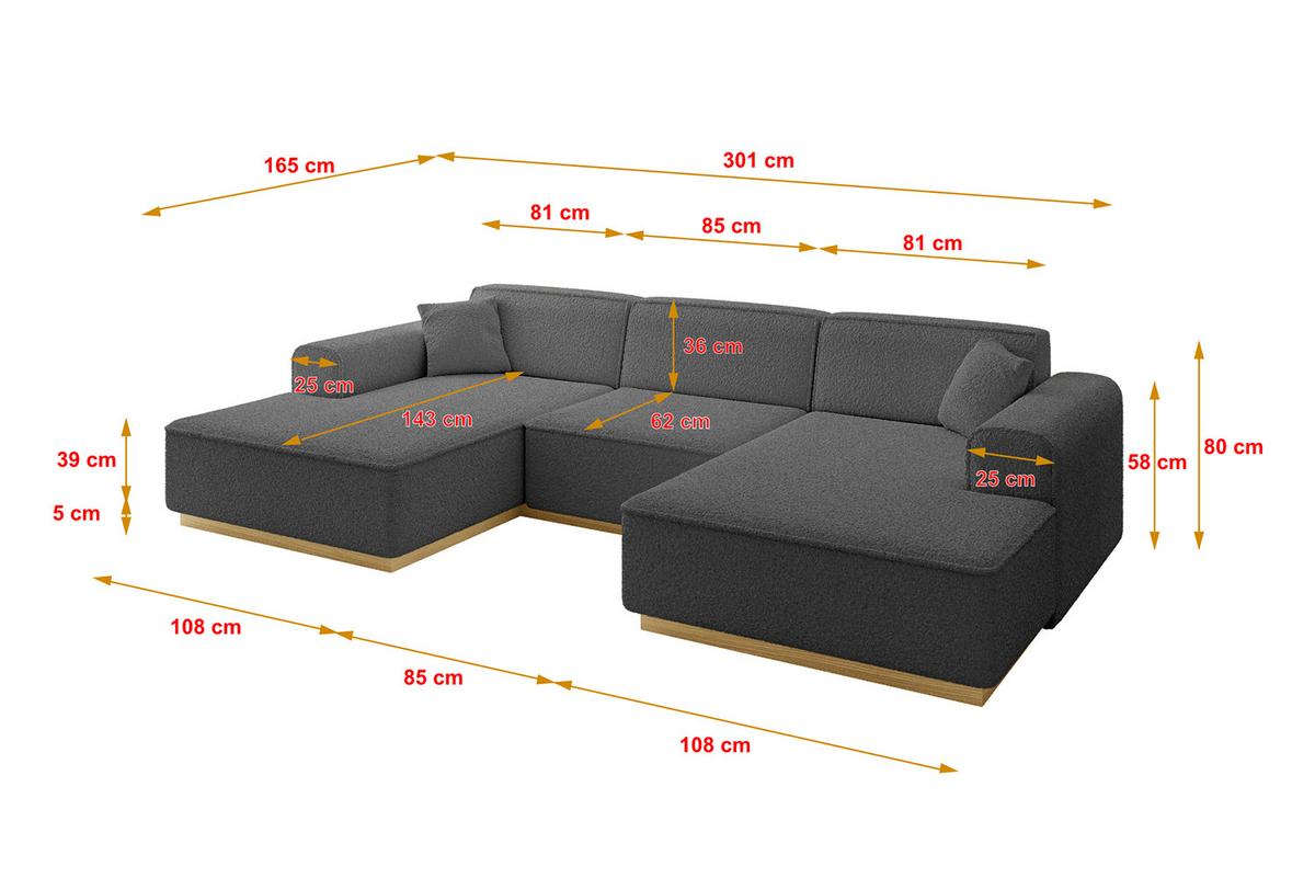 WOHNLANDSCHAFT IREA-U1-v2 - 301x165x80 cm Grau - Olivgrün, Holzwerkstoff/Textil (301/80/165cm) - ALTDECOR