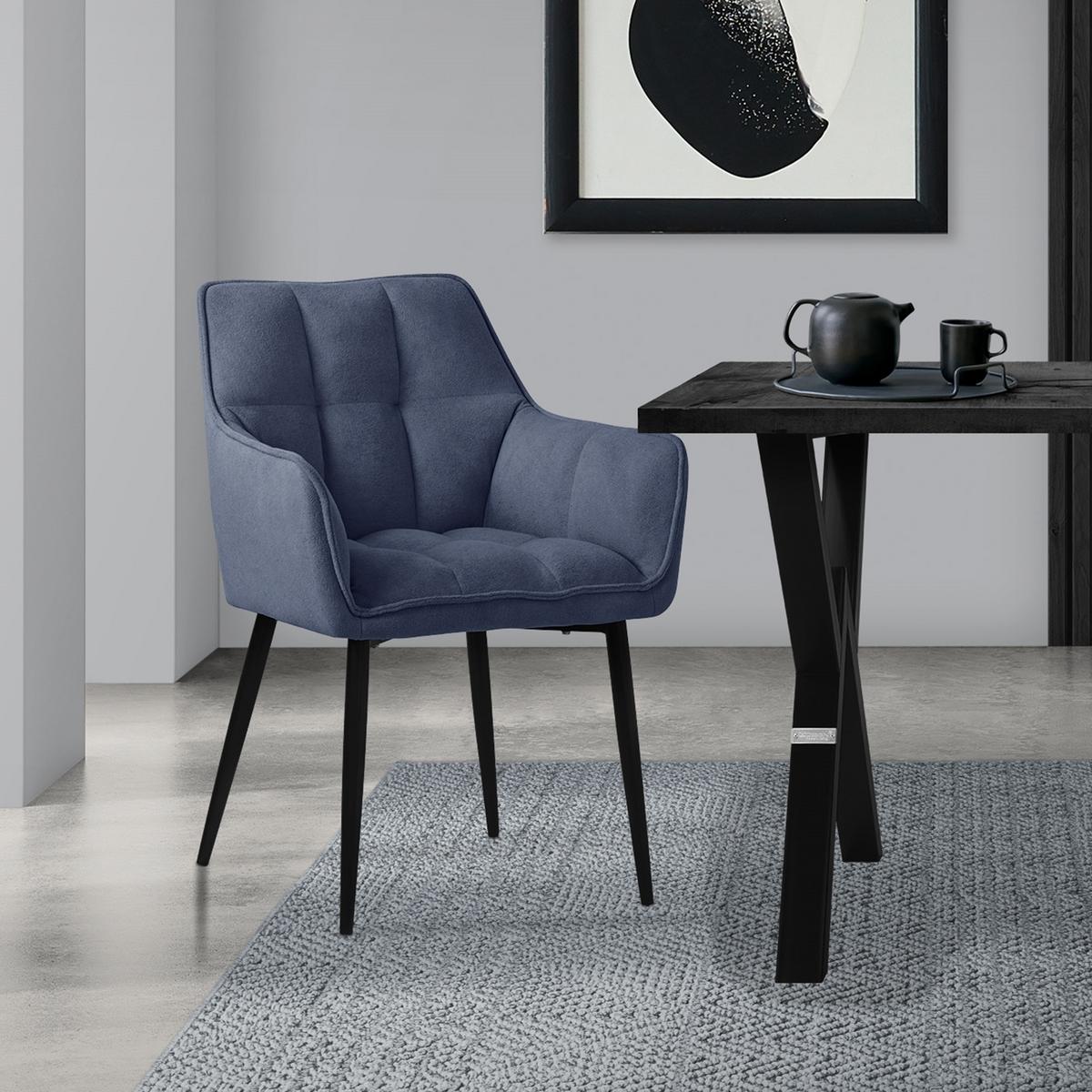 ESSZIMMERSTUHL Blau Frotteestoff - Blau/Schwarz, Textil/Metall (63/90/57cm) - ML-DESIGN