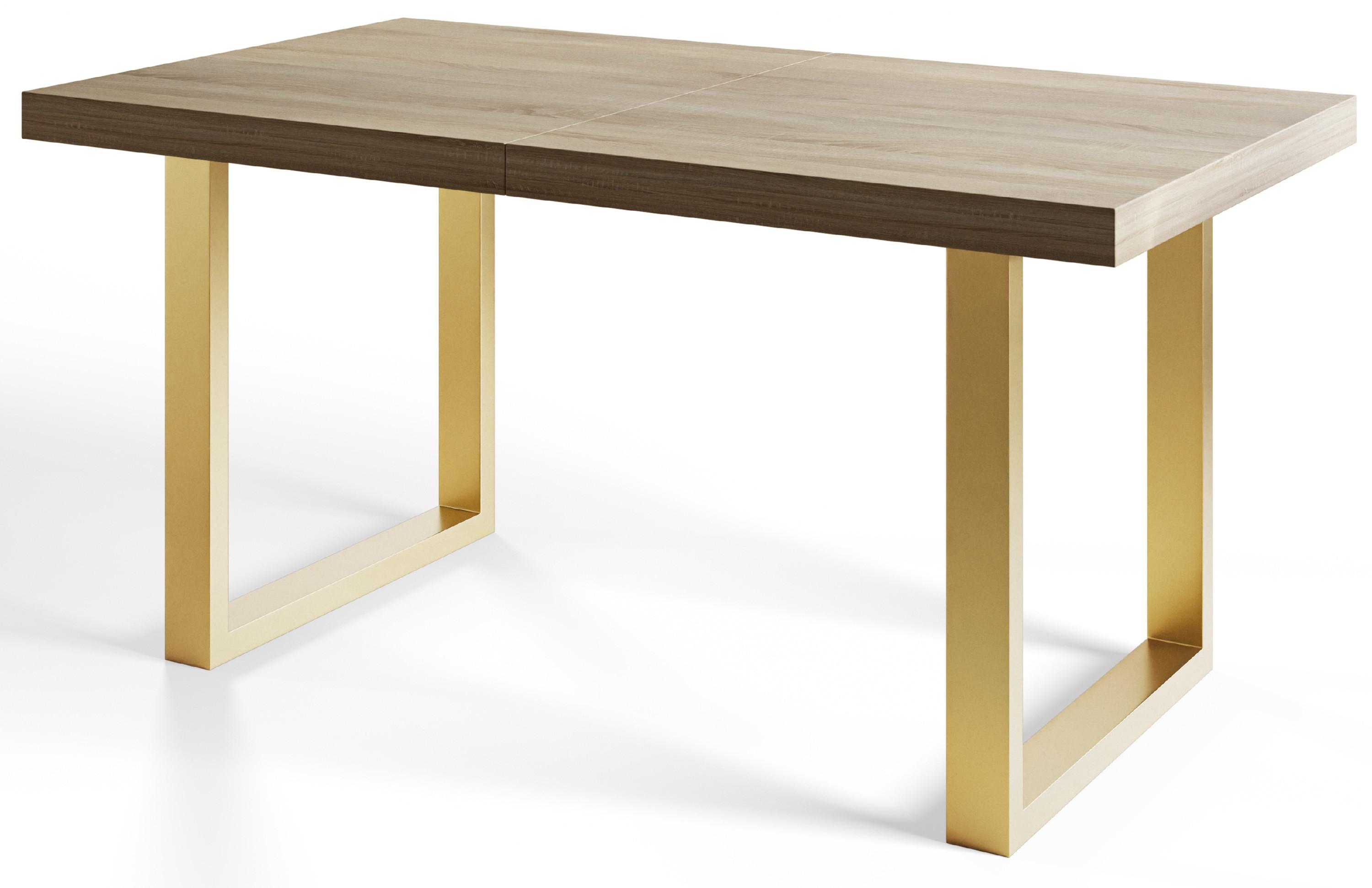 INDUSTRIELLER Esszimmertisch LOFT-U, ausziehbarer Tisch, Größe: 160-260X90X77 cm, Wohnzimmertisch Farbe: SONOMA, mit Metallbeinen in Farbe Gold - Goldfarben/Sonoma Eiche, Holzwerkstoff (160/90/77cm) - Alpi-Möbel