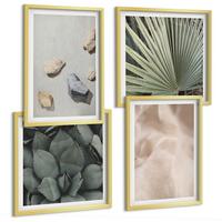 BILDER SET 4er Set - 50x50 cm & 40x60 cm Goldrahmen - Steine, Holz, Stofftexturen - Goldfarben, Kunststoff (50/50cm) - TULUP