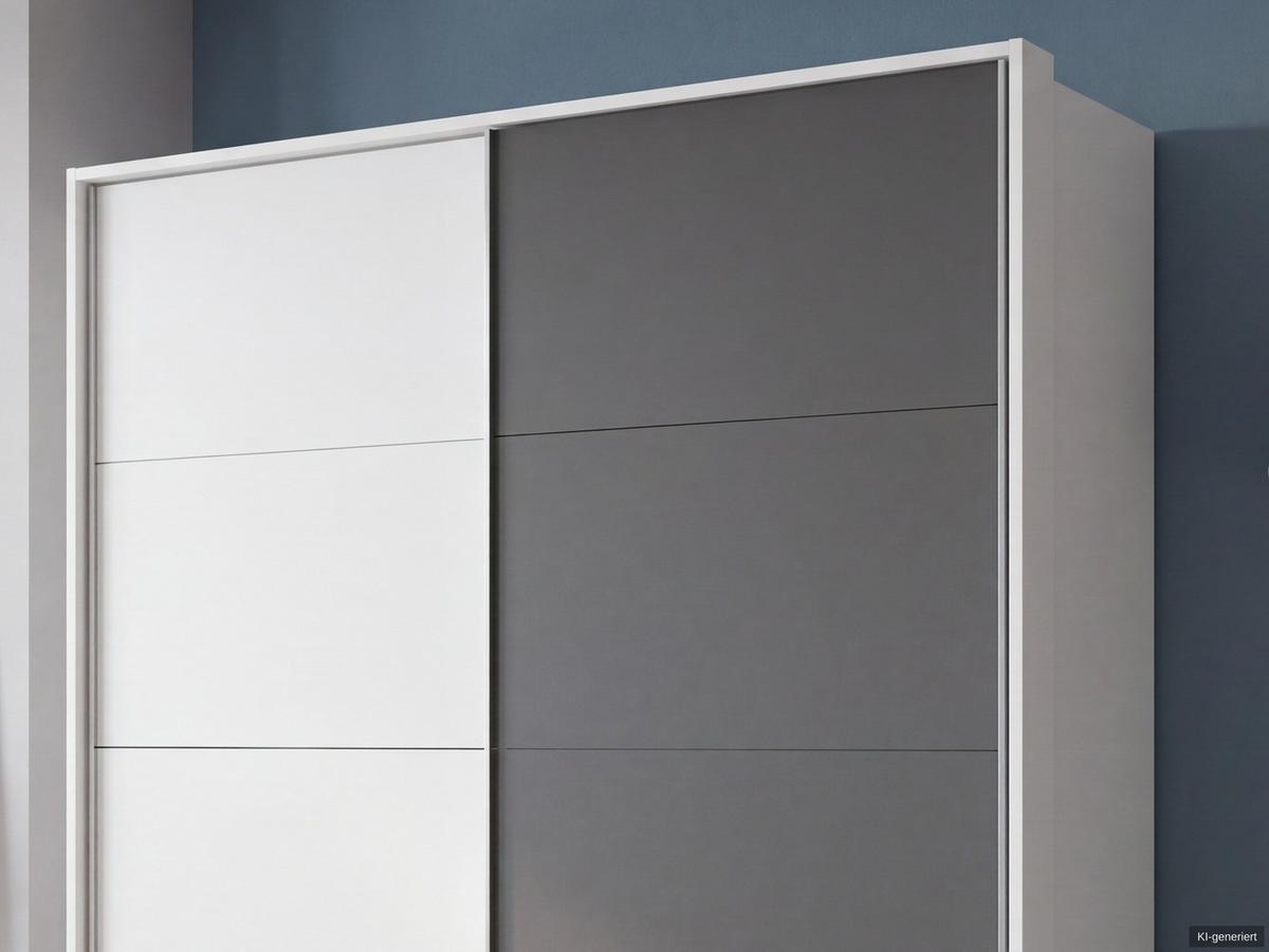 SCHWEBETÜRENSCHRANK 2-türig B183/H200/T65 cm, Passepartout-Kleiderschrank in Weiß, 1x Tür & sichtbare Schubkästen in Grafit / 22696 - Graphitfarben/Alufarben, Holz/Holzwerkstoff (183/200/65cm) - luma-home