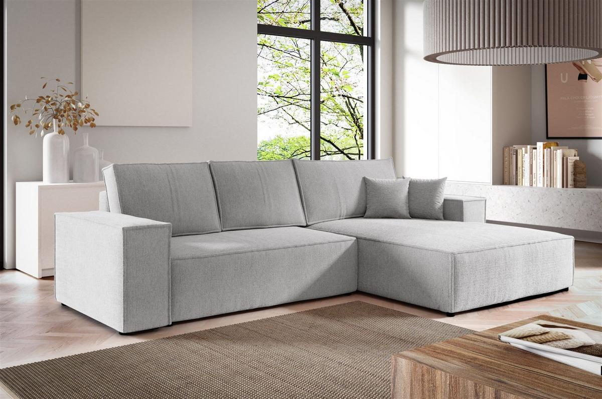 ECKSOFA Corunia In Aragon - Hellgrau, Holzwerkstoff/Textil (294/185cm) - Fun Möbel