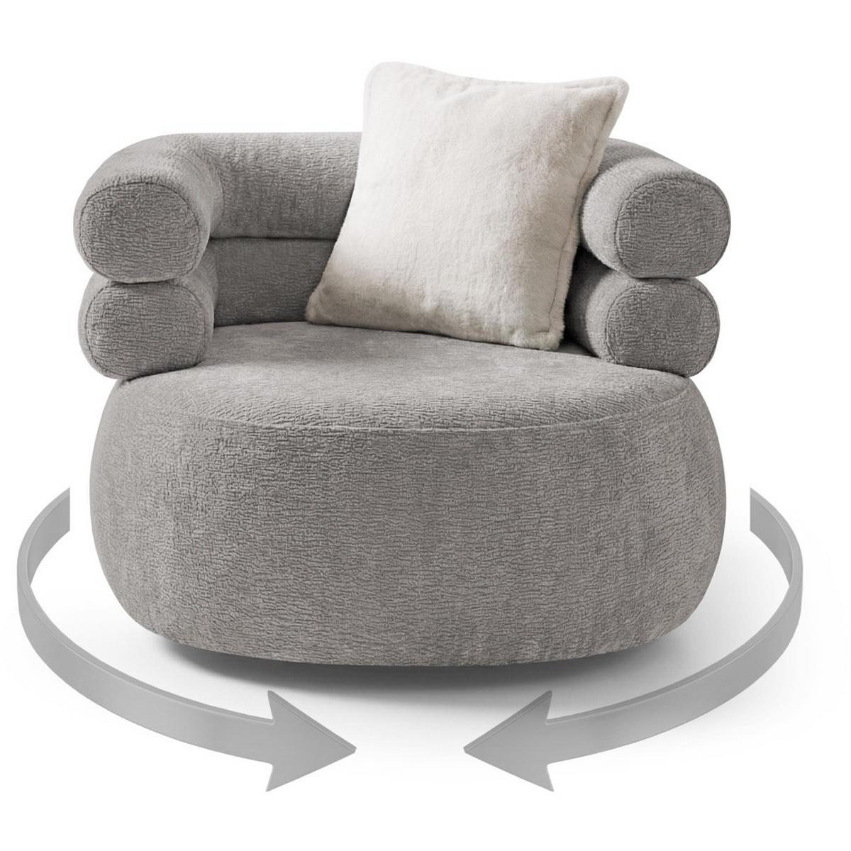 RELAXSESSELSET Nano, Set Drehsessel mit runder Form mit Hocker, Hellgrau - Hellgrau, Textil (95/75/95cm) - Beautysofa