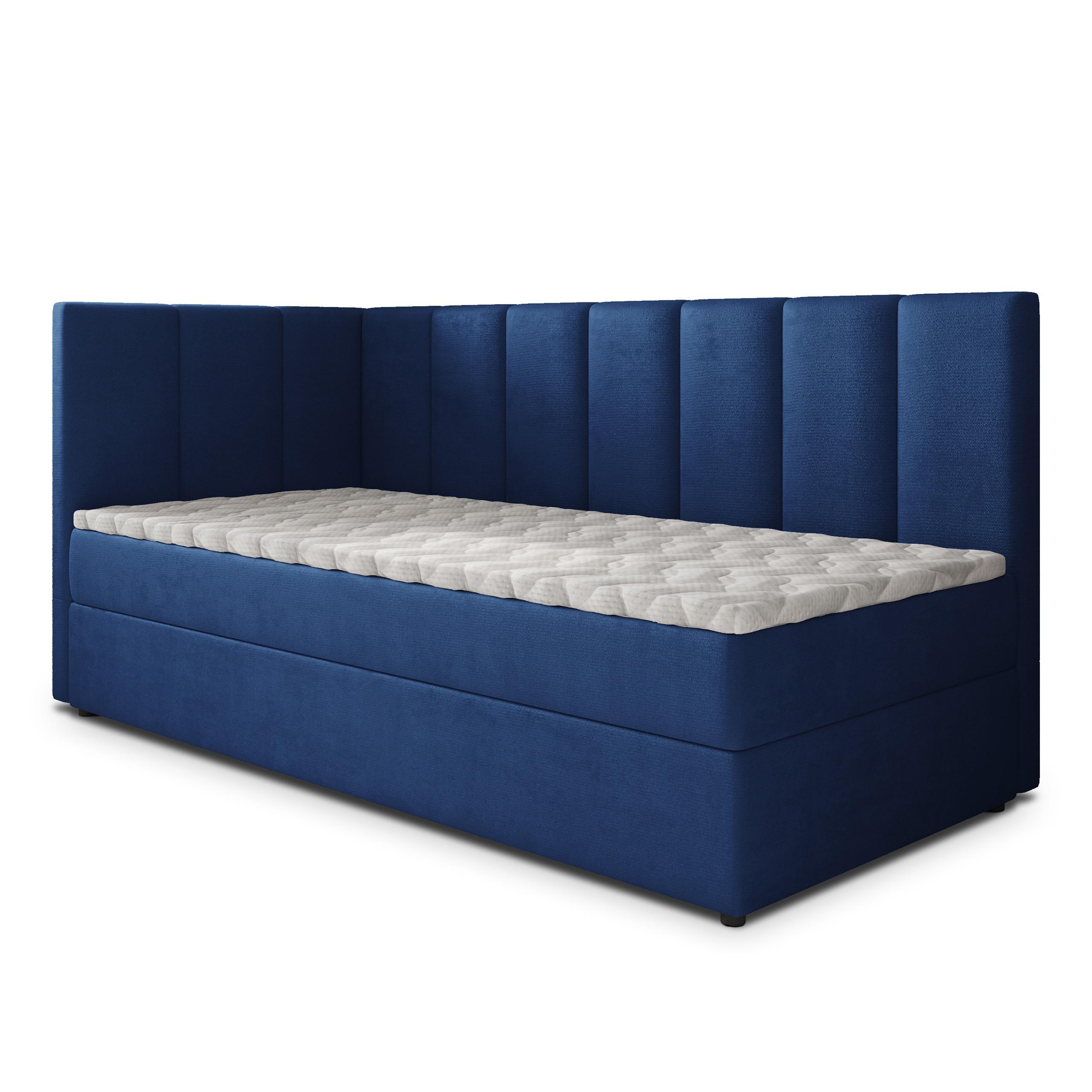 BOXBETT BEVE 90x200 cm mit Matratze und Topper, H2+H3 - Blau - Blau, Holz (90/200cm) - MASSENO