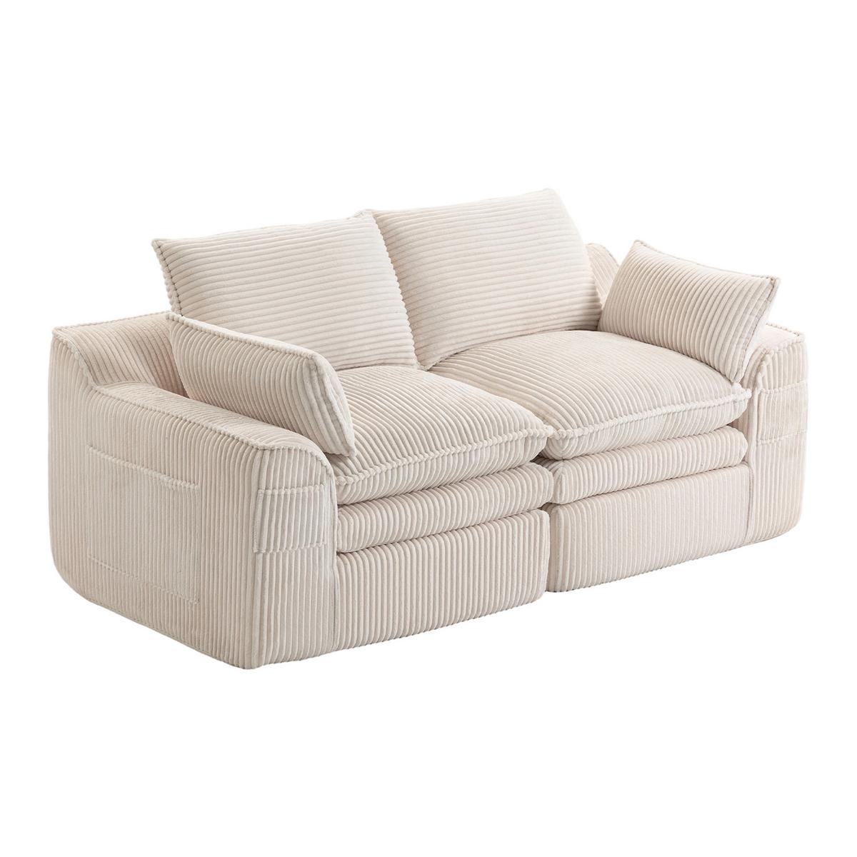 2-SITZER SOFA cordstoff mit seitentaschen & federkern - Beige, Textil (191/85/94cm) - Urban Meuble