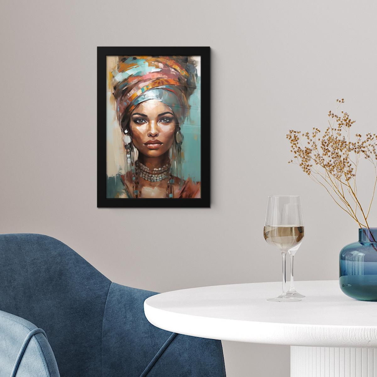 POSTER MIT RAHMEN Frau - Kunst - Schmuck - Porträt Poster 20x30 cm - Blaugrau, Papier (20/30cm) - MuchoWow