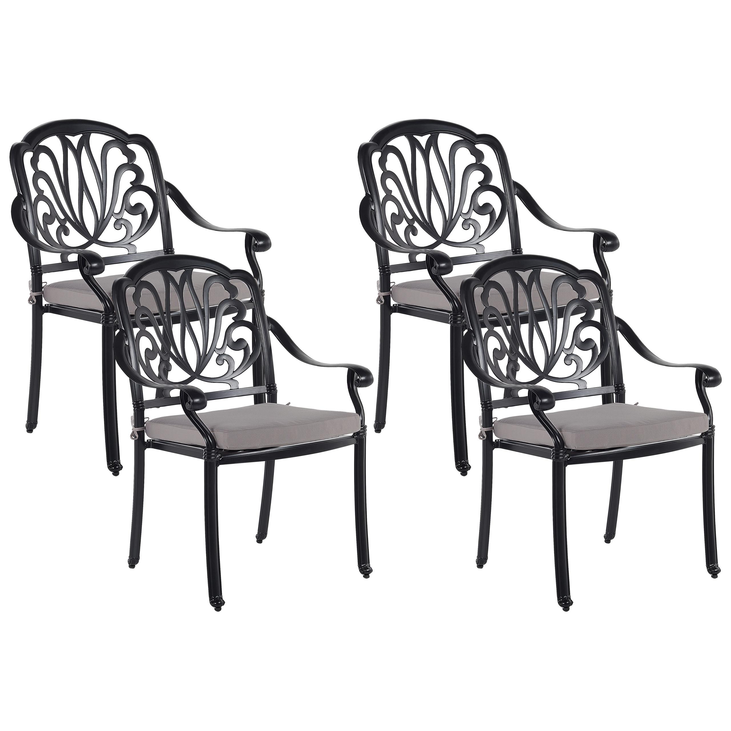 GARTENSTUHL 4er-Set Aluminium schwarz Ancona - Schwarz, Metall (68/97/65cm) - Beliani