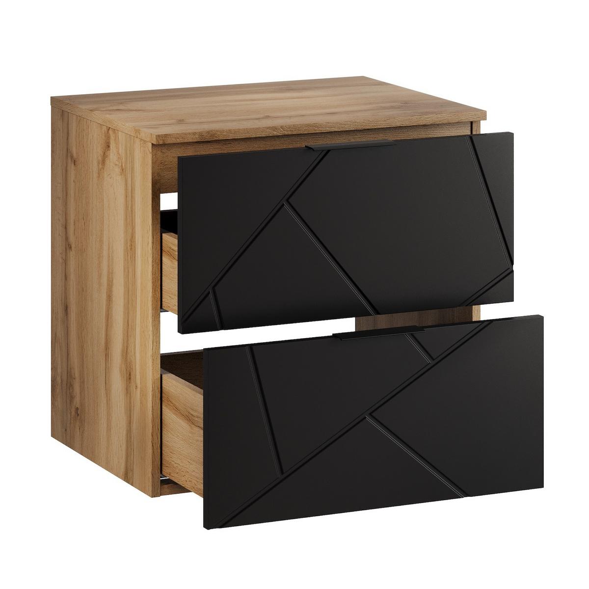 WASCHBECKENUNTERSCHRANK Manello 2 Schubladen Eiche mit Matt Schwarz - 60 x 46 x 58 cm - Eichefarben/Schwarz, Holz (60/58/46cm) - Badplaats