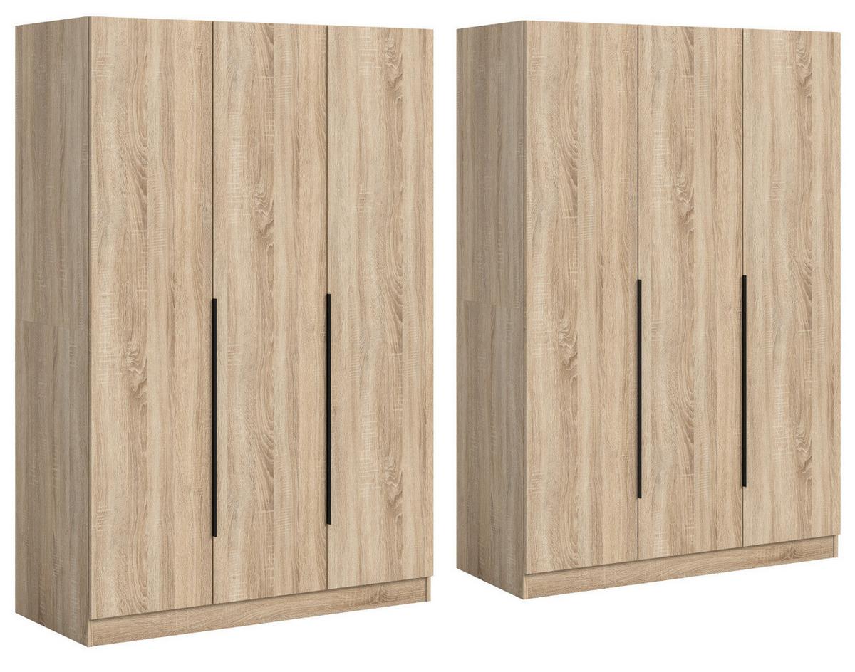 KLEIDERSCHRANK Eiche Sonoma 6-türig 240 x 181 cm, Drehtürenschrank mit zusätzlichen Einlegeböden - Eichefarben/Schwarz, Holzwerkstoff/Kunststoff (240/181/52cm) - Inn.Furn