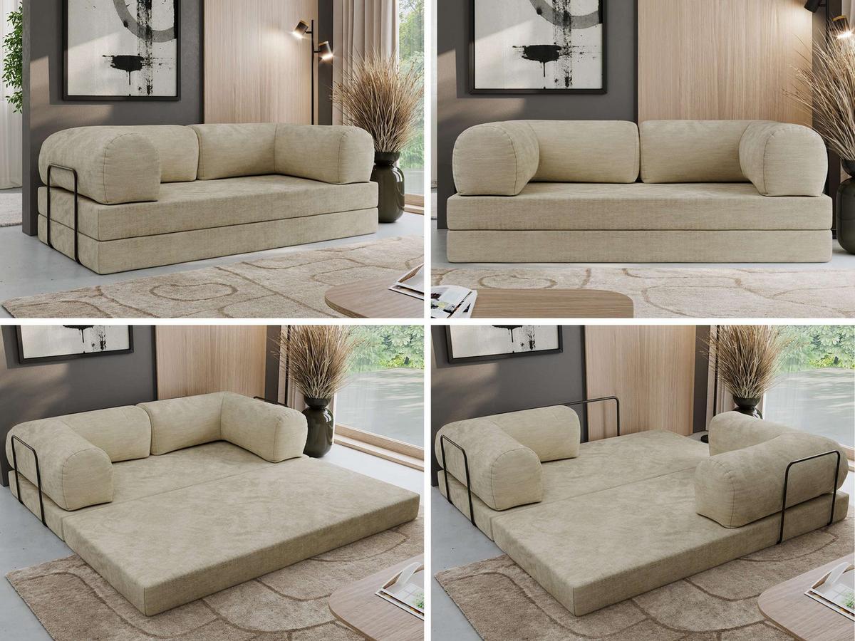 3-SITZER SOFA ORSETTO - Beige Schenille glatt - Beige/Schwarz, Textil/Metall (200/70/100cm) - MKS