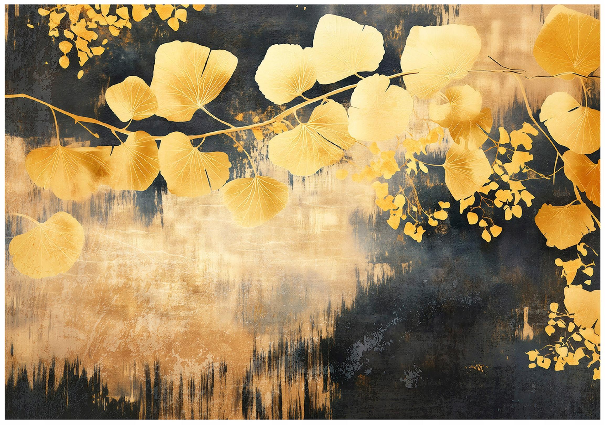 FOTOTAPETE Blätter Abstrakt Golden 368x254 cm - Multicolor, Textil (368/254cm) - Wallarena