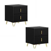 NACHTTISCH 2er Set, Beistelltisch mit 2 Schubladen, Schwarz, 40x47x40cm - Schwarz, Holzwerkstoff/Metall (40/47/40cm) - SoBuy