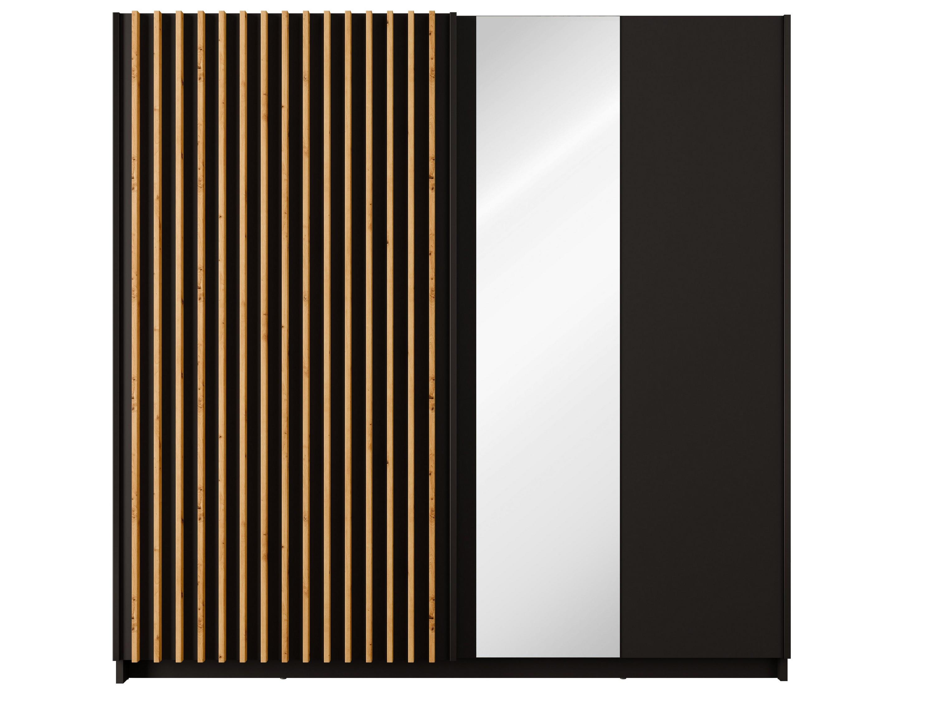 SCHWEBETÜRENSCHRANK APOLEN 200,2/198,5/55,4cm 2-türig mit Spiegel Schwarz - Schwarz/Eiche Artisan, Holzwerkstoff (200.2/198.5/55.4cm) - MASSENO