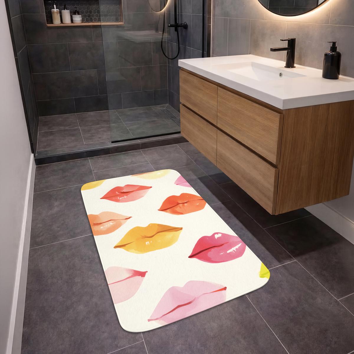 BADEMATTE Lippen - Bunt - Glänzend 60x90 cm - Rosa, Textil (60/90cm) - OnlyWow