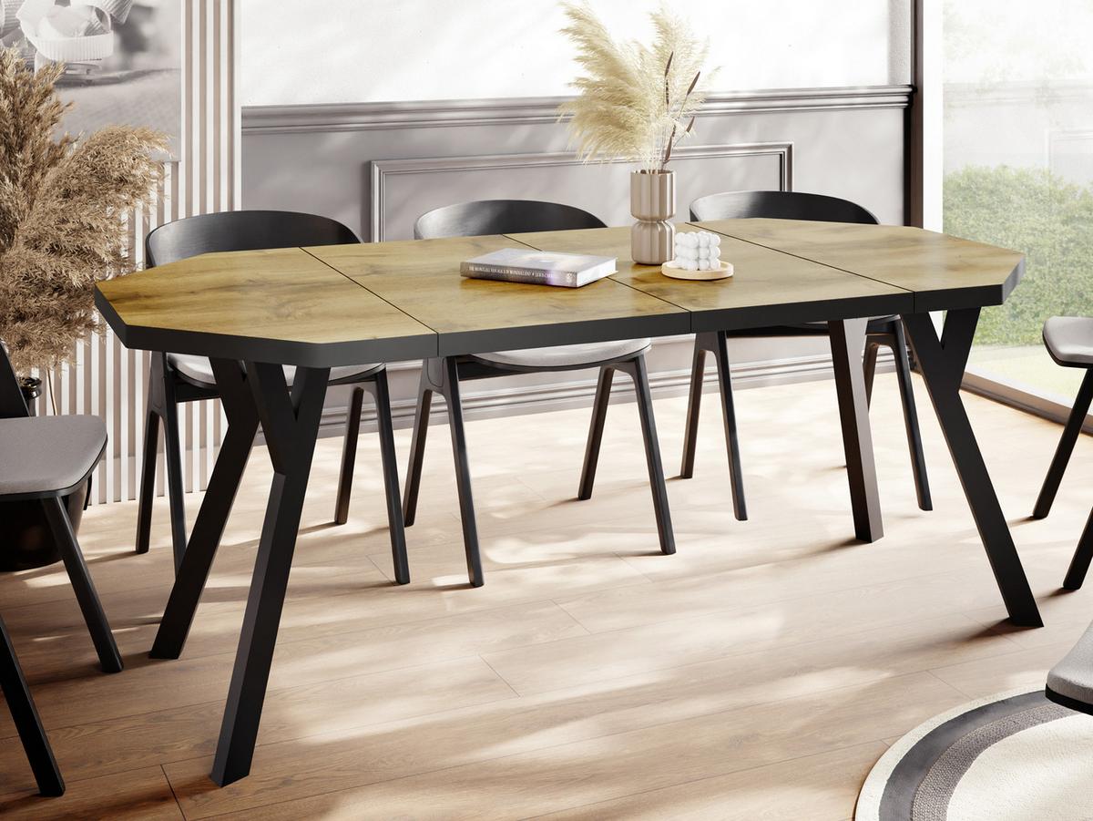 ESSTISCH Desmond achteckiger ausziehbarer, Wotan Eiche 100-200/100/76 cm - Eiche Wotan/Schwarz, Holz/Holzwerkstoff (100/200/76cm) - WFL GROUP