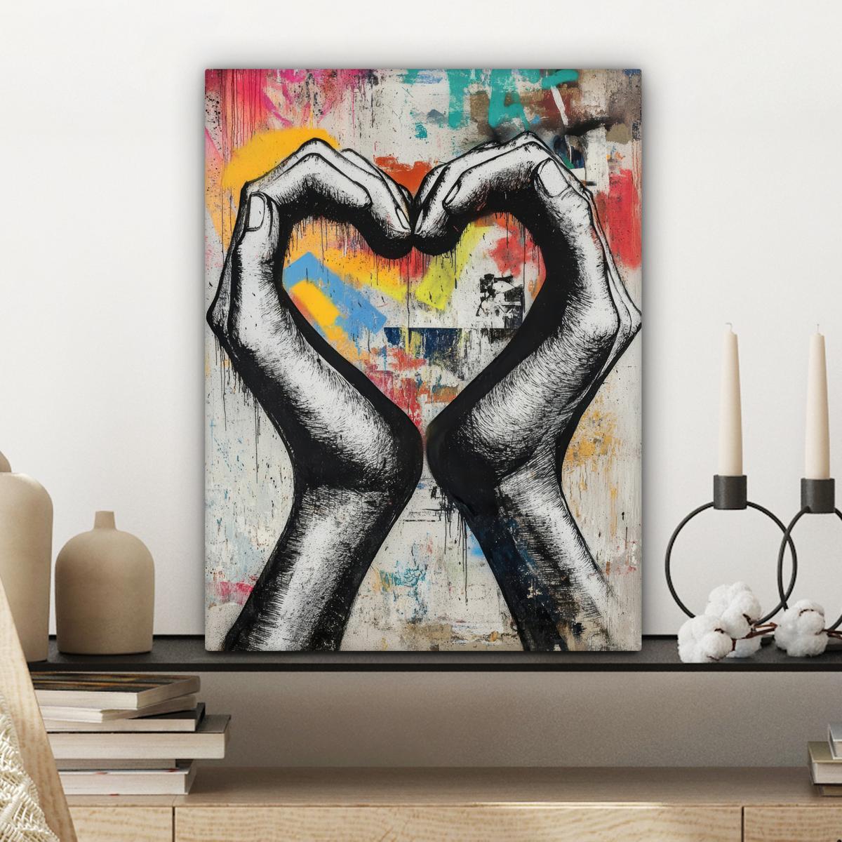 LEINWANDBILD Hände - Herz - Straßenkunst - Graffiti Room Decor 30x40 cm - Multicolor, Textil (30/40cm) - MuchoWow