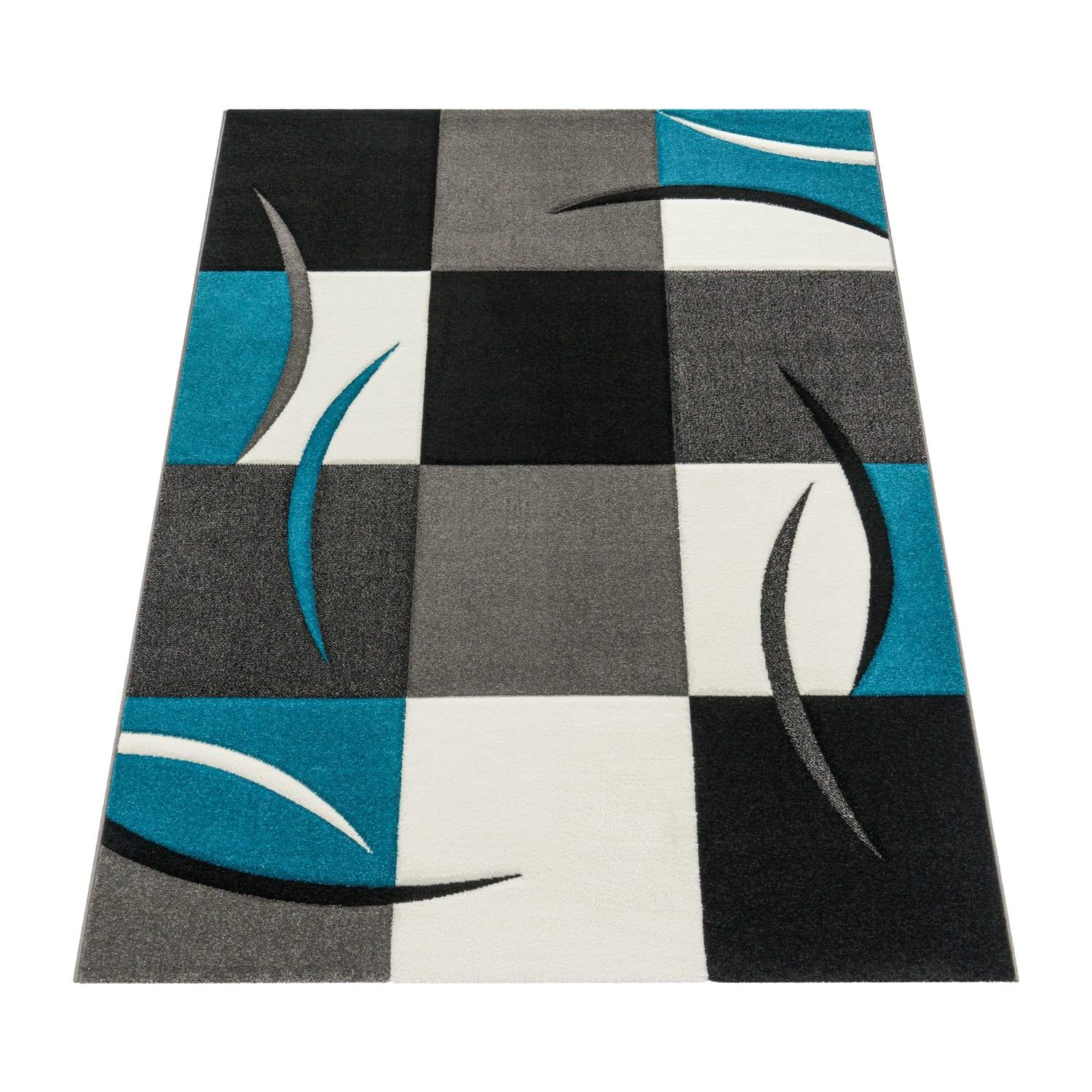 KURZFLORTEPPICH, kariert, Florhöhe 12 mm, Türkis, 160 x 230 cm - Blau, Textil (230/160cm) - KADIMA DESIGN