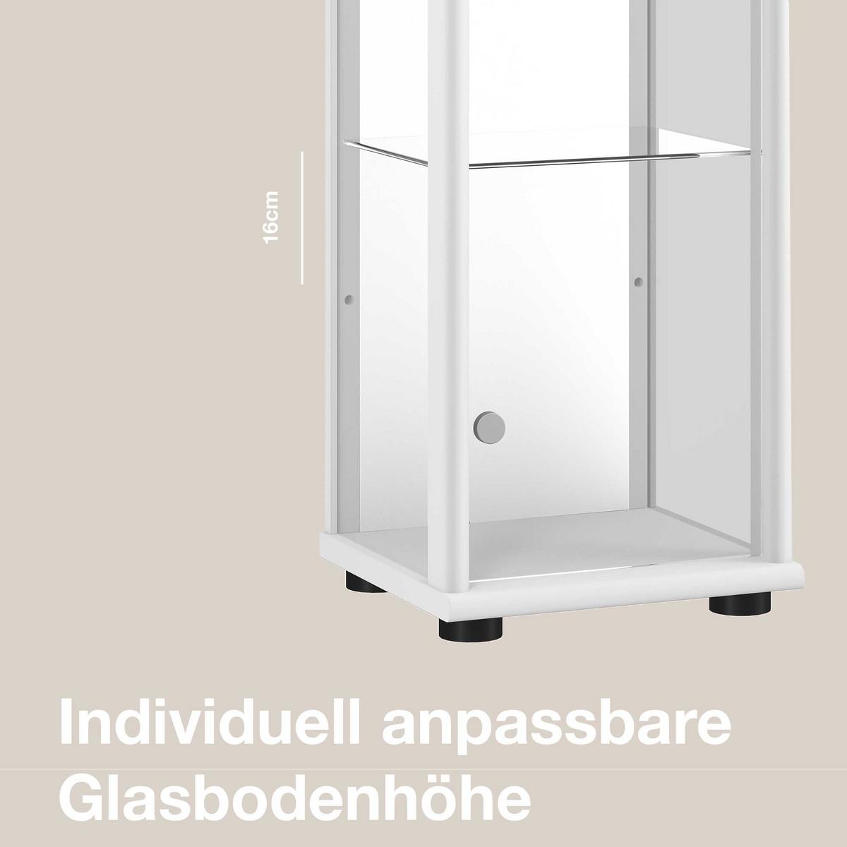 GLASVITRINE 33/37/176 cm mit Spiegel, LED & 4 höhenverstellbaren Glasböden - Transparent/Silberfarben, Glas/Holzwerkstoff (37/176/33cm) - K-Möbel