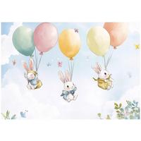 FOTOTAPETE Kinderzimmer Mädchen Kaninchen Wolken 150x105 - Multicolor, Papier (150/105cm) - Wallarena