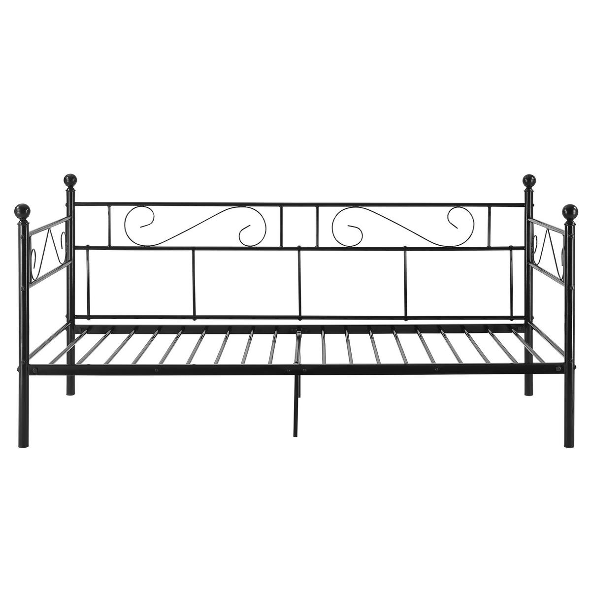 TAGESBETT Granada mit Matratze - Schwarz, Textil/Metall (90/200cm) - [en.casa]
