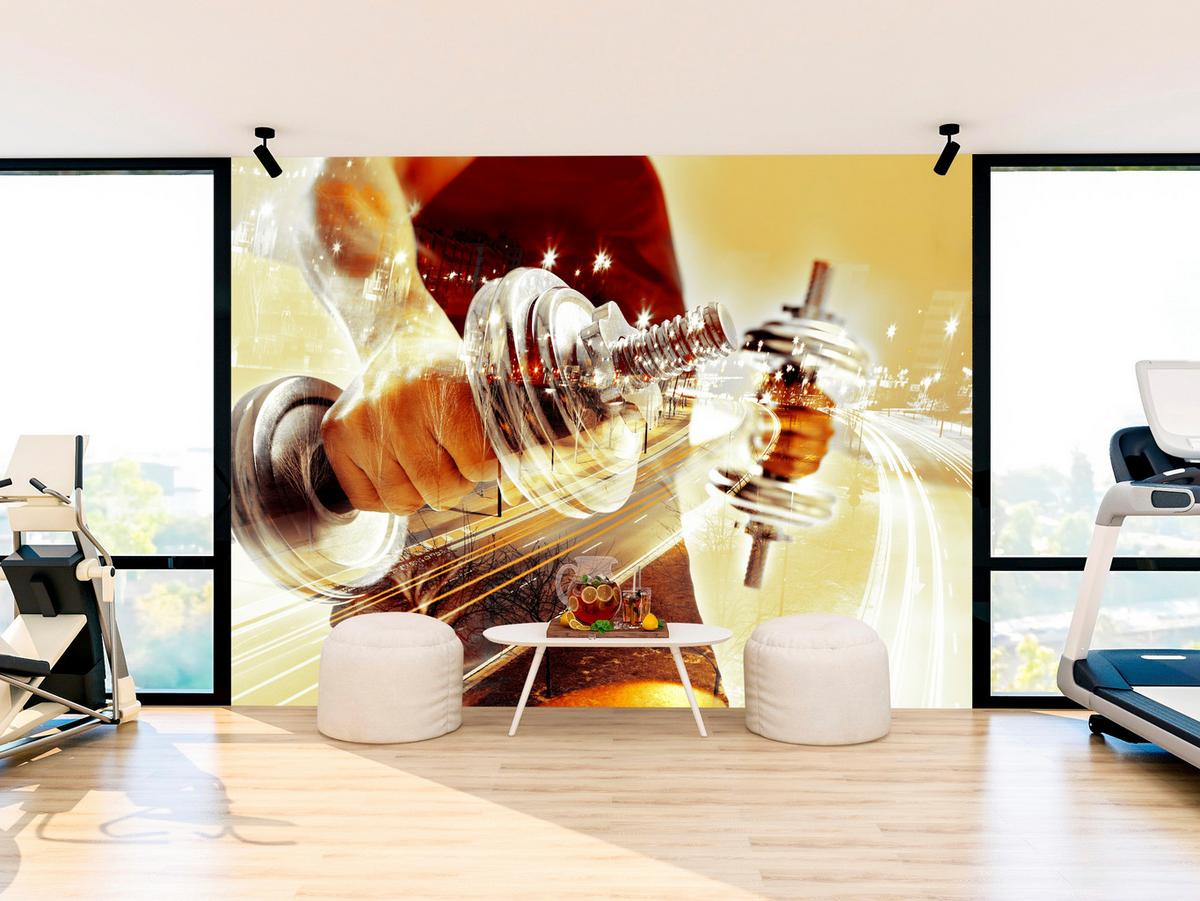 FOTOTAPETE für Jugendzimmer Sportler Mann Stadt Nacht Straße 200x140 - Gelb/Beige, Papier (200/140cm) - Muralo