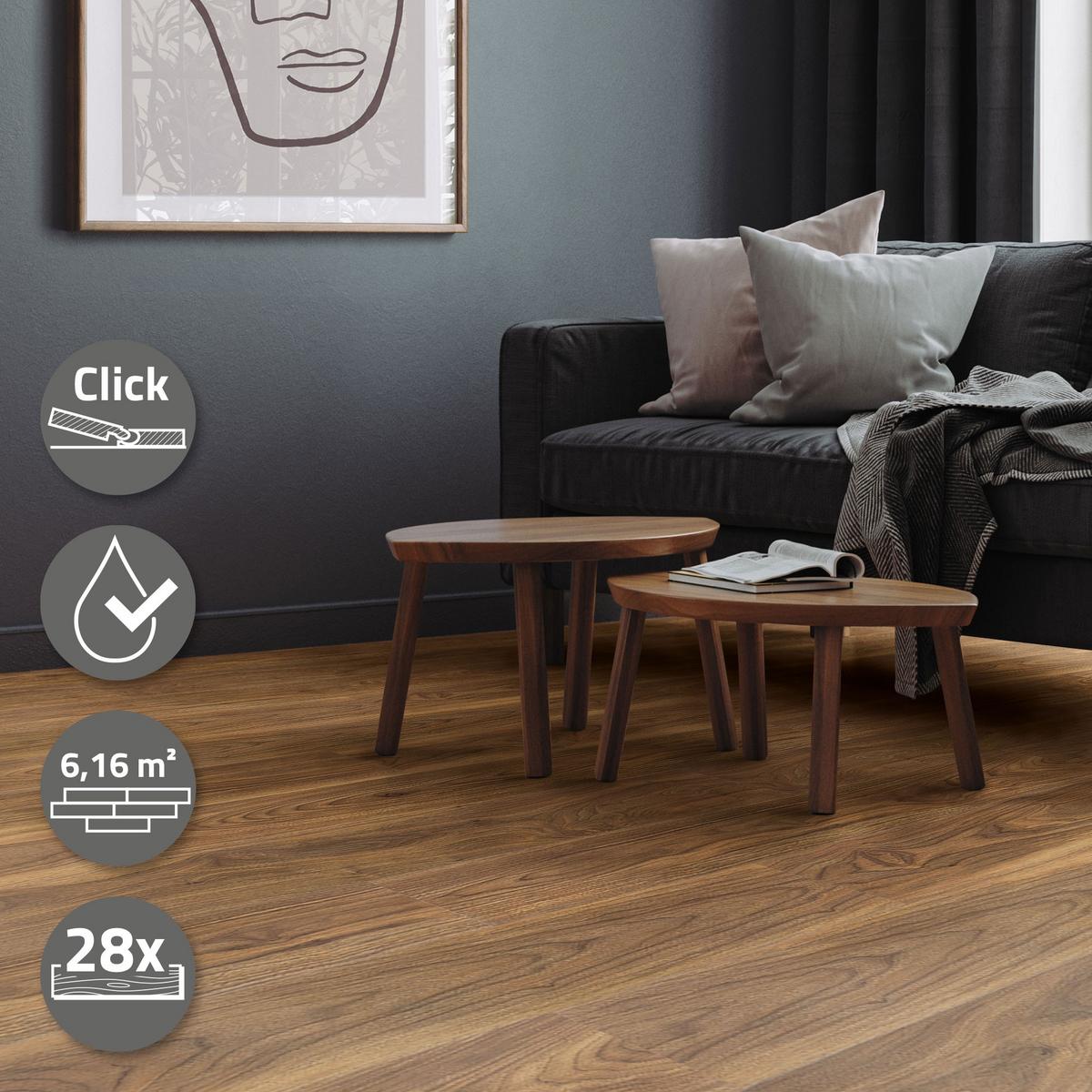 VINYLBODEN Click 6,16m²/28 Dielen Outtrigger Eiche - Dunkelbraun, Kunststoff (122/18/0.42cm) - ML-DESIGN