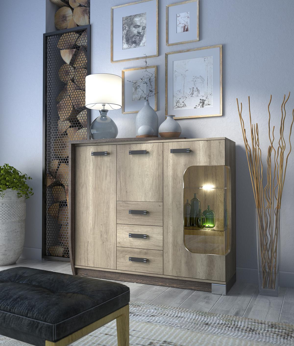 KOMMODE PALMERO 130/114/46cm mit 3 Schubladen 3 Türen Braun - Eichefarben/Braun, Holzwerkstoff (130/114/46cm) - MASSENO
