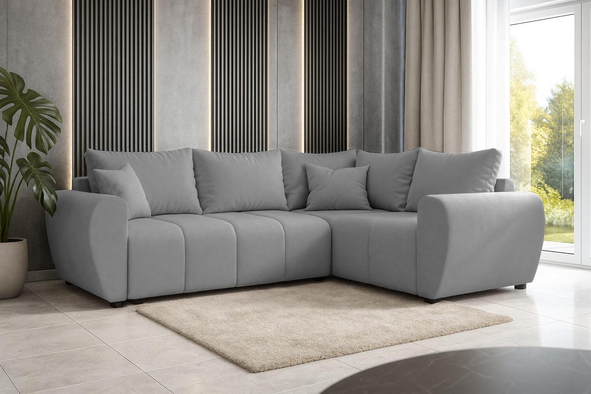 ECKSOFA L Form Malatya MAX Hellgrau 246/145/80 cm stilvolle mit Schlaffunktion R - Hellgrau/Schwarz, Kunststoff/Textil (235/175cm) - AX Living